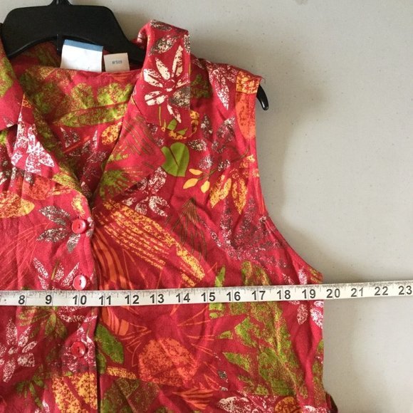 Bahama Beach Maxi Dress Women Medium Red Button-Down Floral Sleeveless Waist Tie - Picture 10 of 10